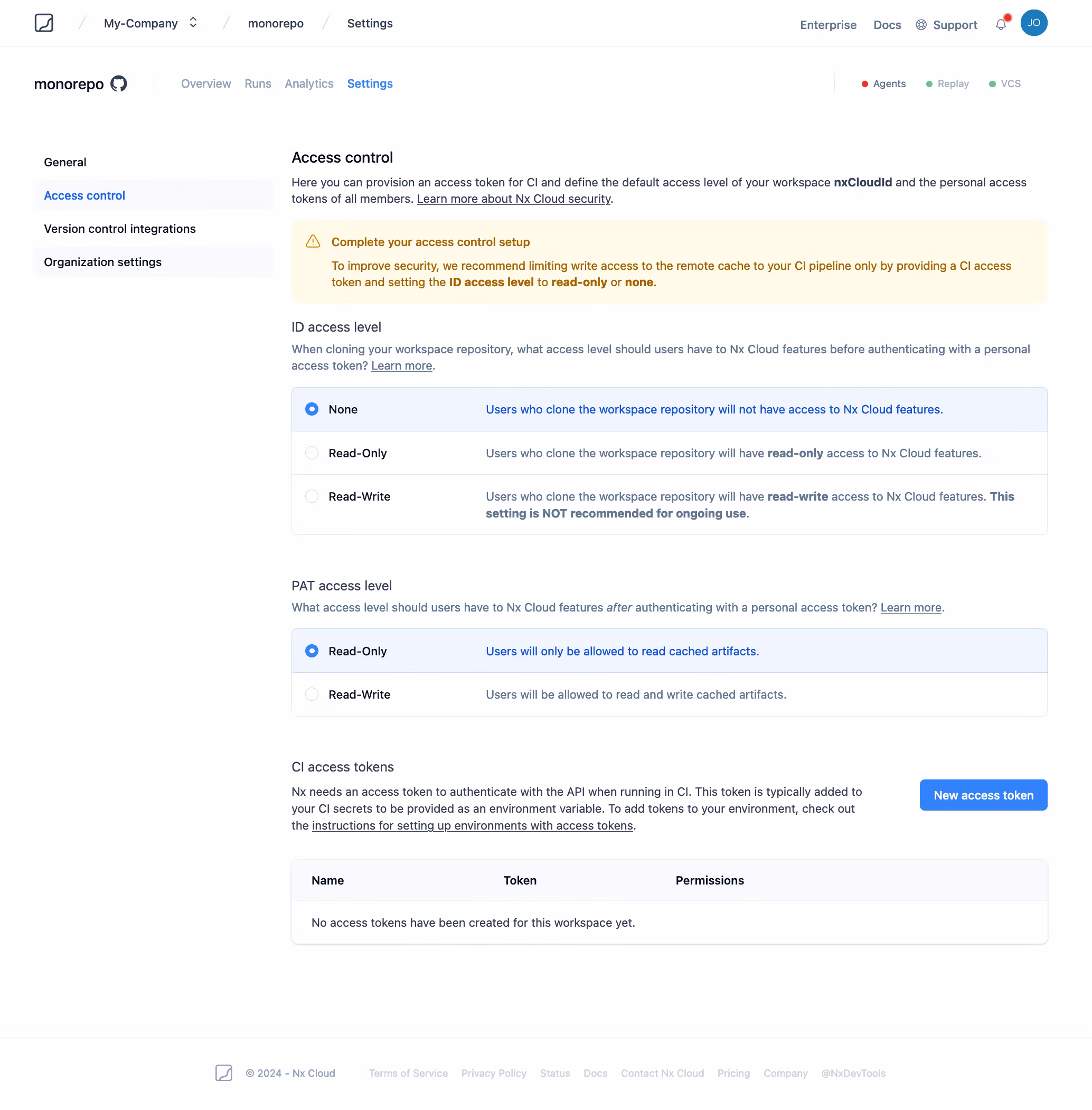 Access Control Settings Page